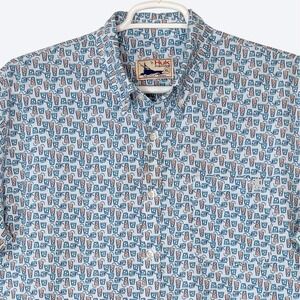 HUK Kona Cocktail Drink Print Short Sleeve Button Down Fishing Shirt Mens‎ XL